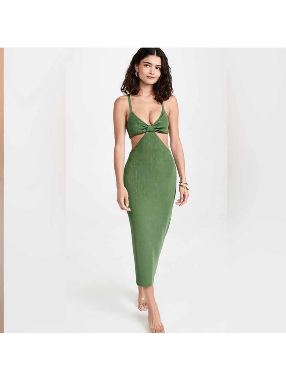 Cult Gaia Serita Cutout Ribbed Knit Midi Dress Basil Green Size Medium - Picture 5 of 13
